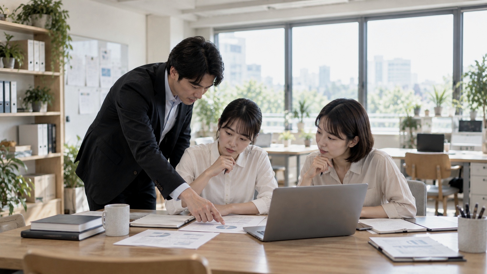 記録や書類を整理する手元